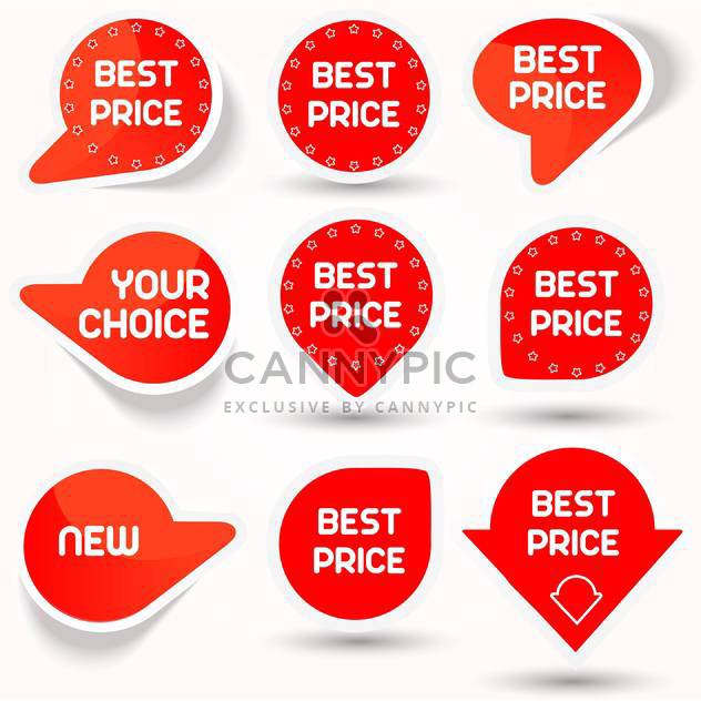 Vector illustration of icon set with red color best price buttons on white background - Free vector #125806