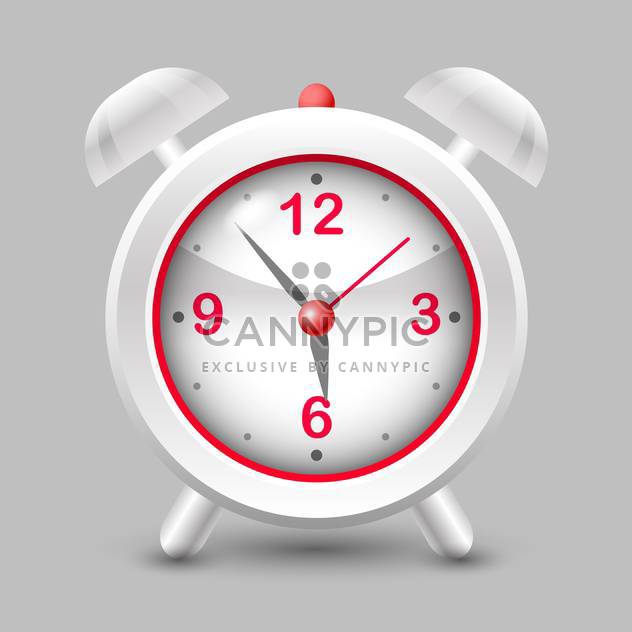 Vector illustration of grey and red alarm clock on grey background - Free vector #126196
