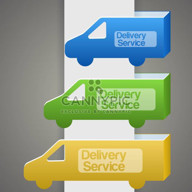 Vector illustration of colorful delivery trucks with delivery signs - Free vector #126206