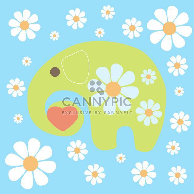 Vector colorful background with yellow elephant and flowers on blue background - vector gratuit #126236 