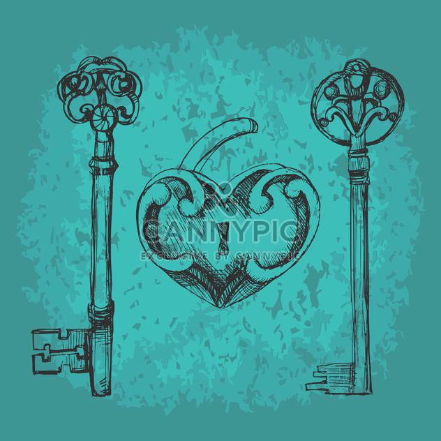 Vector illustration of old key to heart on green background - бесплатный vector #126506