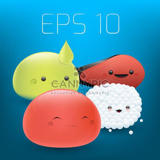 Vector set of cute sushi faces on blue background - Free vector #126866