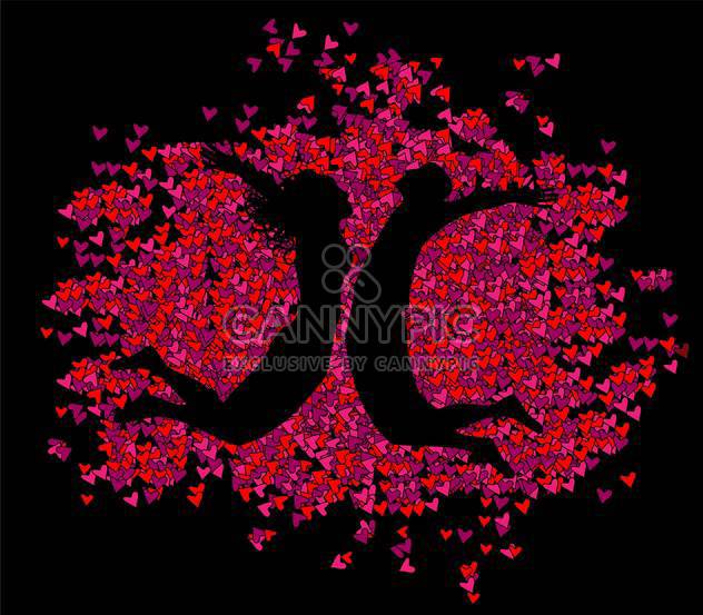 pink hearts with jumping couple shadow on black background - Free vector #127226