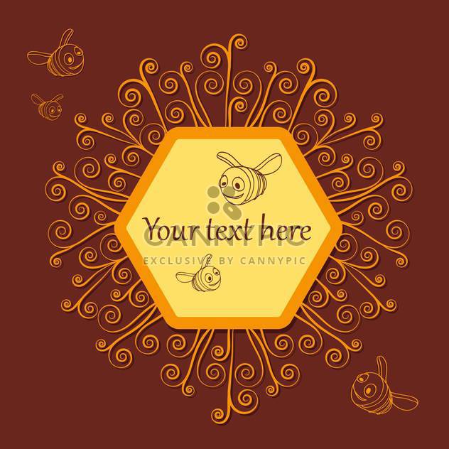 cute bees and honeycombs on brown background with text place - vector gratuit #127976 
