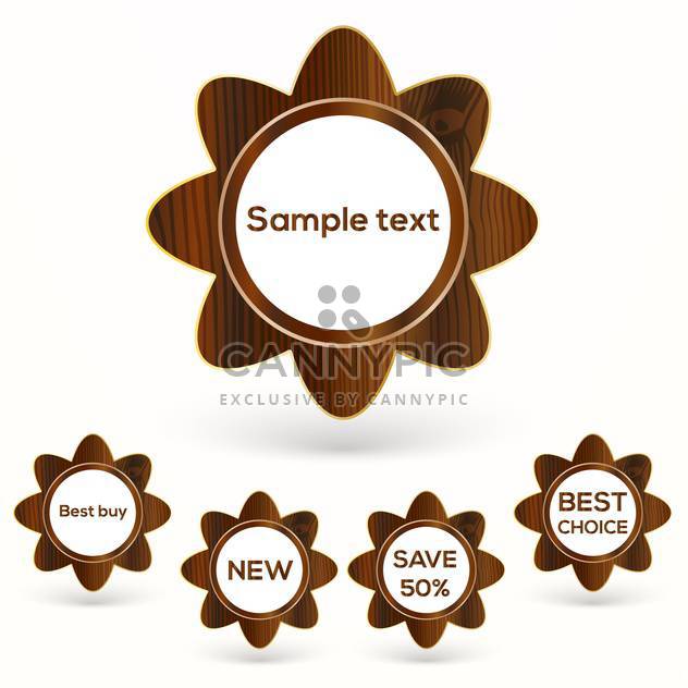 Vector set with wooden badges, isolated on white background - Free vector #128126