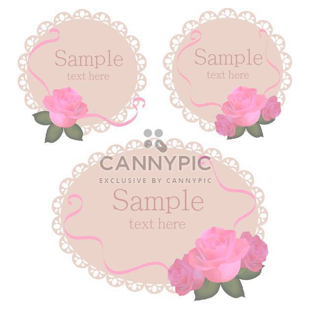 Vector floral lace frames with pink roses - бесплатный vector #128456