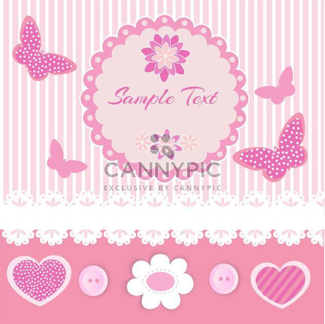 Vector pink frame with lace and butterflies - vector gratuit #128626 