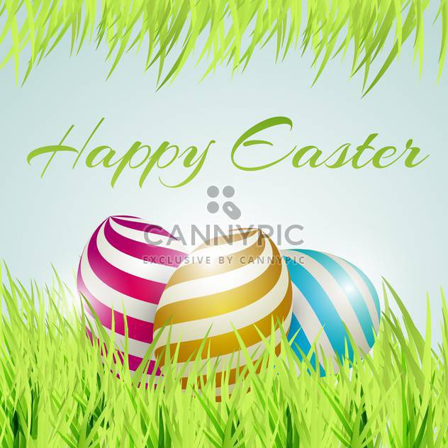 Vector background for happy Easter with eggs in green grass - Free vector #130086