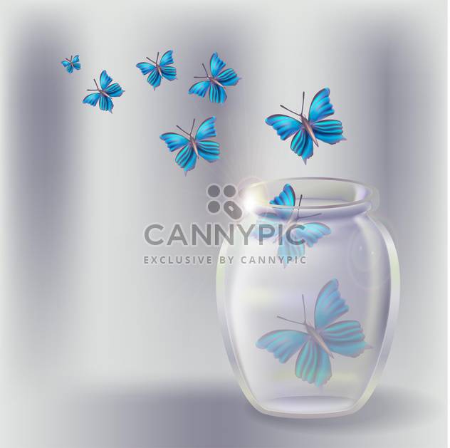 Vector illustration of glass jar with butterflies - Free vector #130196