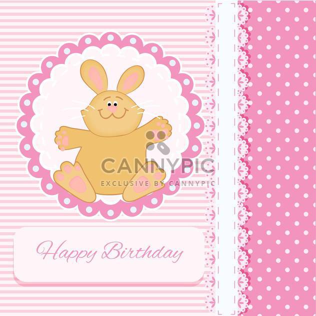 Vector Happy Birthday pink card with bunny - vector gratuit #130556 