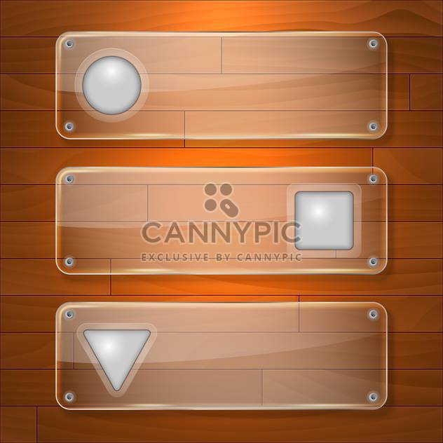 Vector glass banners on wooden background - Free vector #131686