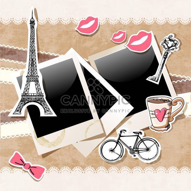 Polaroid frames with Paris doodles on vintage background - vector gratuit #132156 