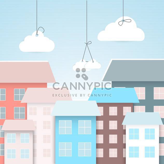 Vector town with colofrul houses and white clouds,vector illustration - бесплатный vector #132326