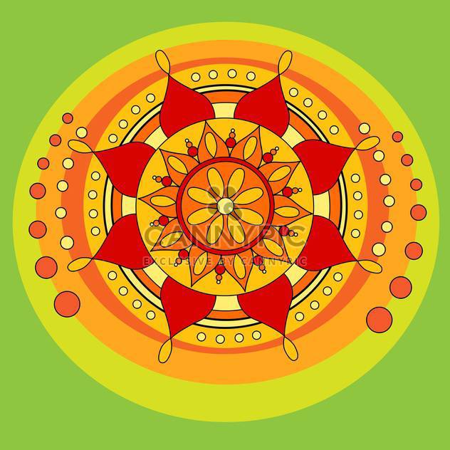 Vector folk background with floral mandala symbol on green background - Free vector #126156