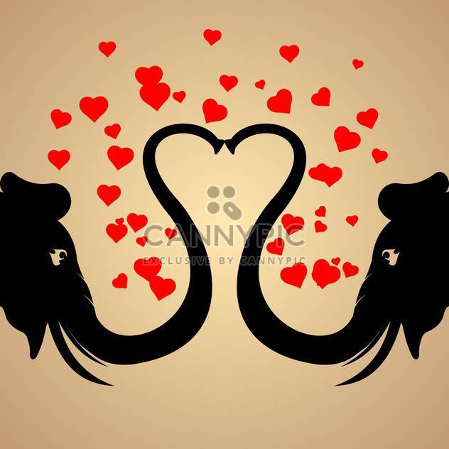 Vector background with black elephants in love with red hearts - бесплатный vector #126936