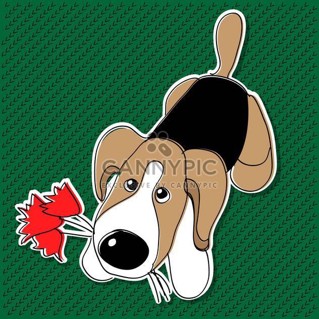 Cute dog with flowers on green background - vector gratuit #127006 