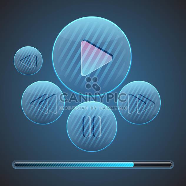 Vector round media player buttons on blue background - Free vector #127566