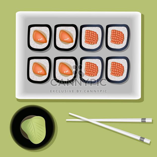 vector sushi on plate and chopsticks - бесплатный vector #127726