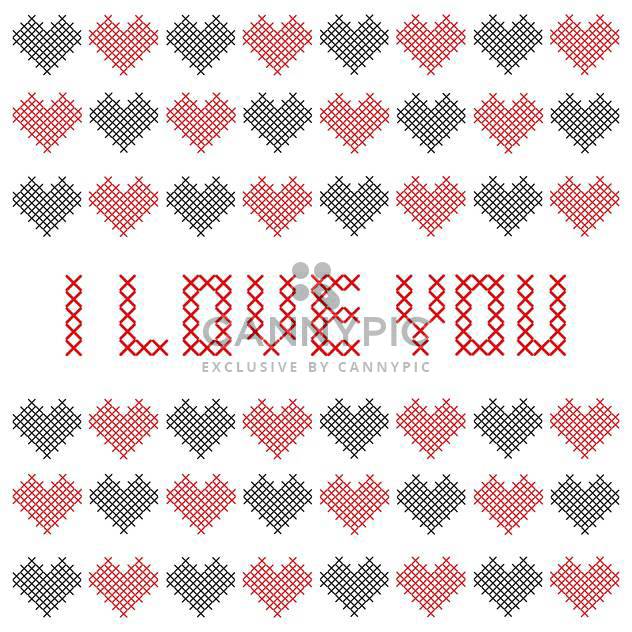 Embroidered Valentine card with hearts - Kostenloses vector #127736