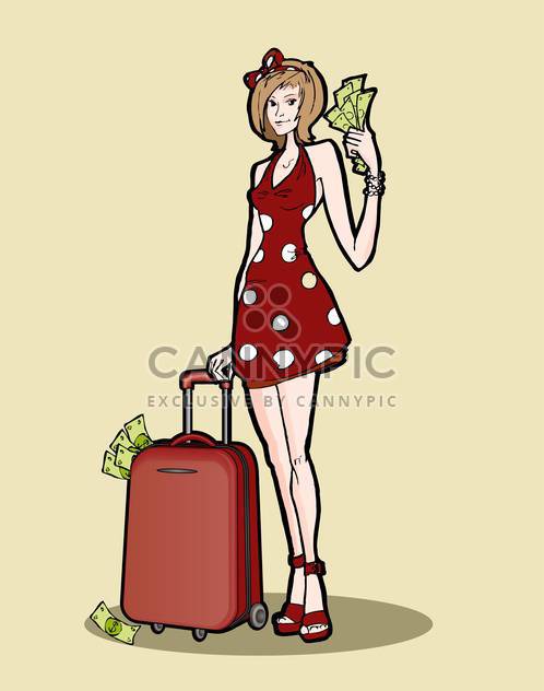 Vector illustration of woman with a luggage bag full of money. - бесплатный vector #128666