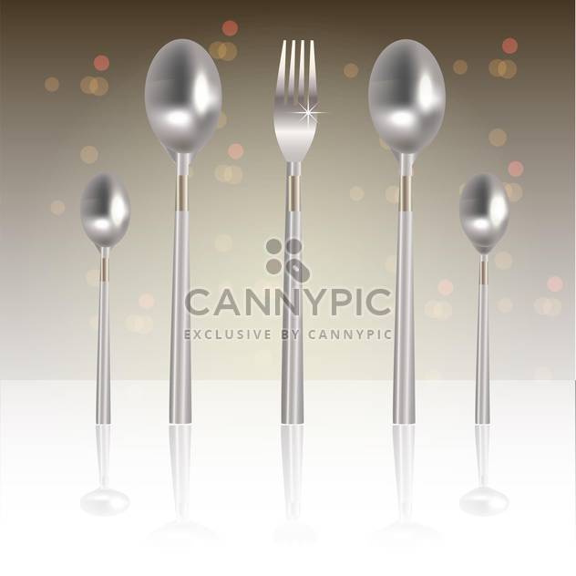 vector illustration of silver fork and spoons - бесплатный vector #129086