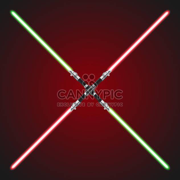 Vector illustration of red and green crossed lightsabers - Free vector #129416