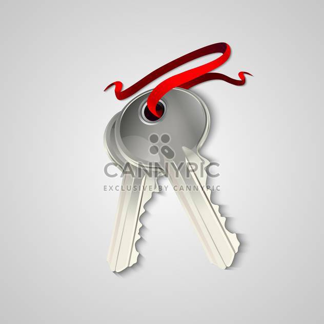 Vector illustration of sheaf of two silver keys with red ribbon - vector gratuit #129506 