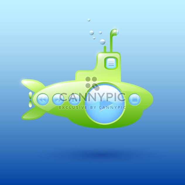 Vector illustration of green submarine media player on blue background - Free vector #129566