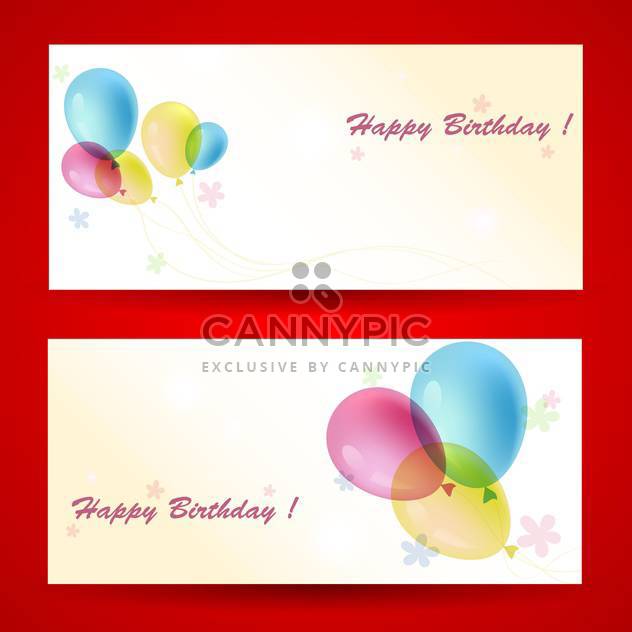 Birthday greeting cards with balloons on red background - vector gratuit #129766 