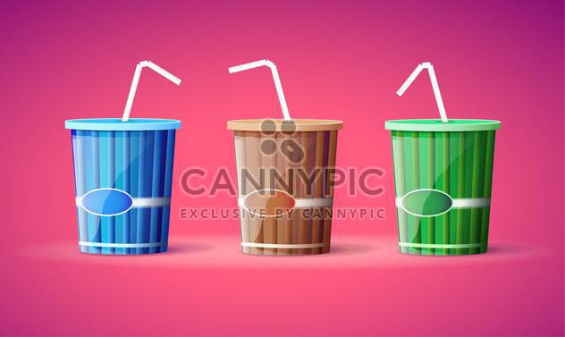 Vector illustration of three colorful plastic containers with straws on pink background - vector gratuit #129786 