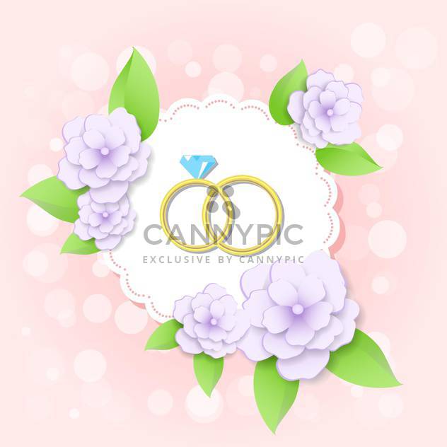wedding card with golden rings with flowers - Free vector #130016