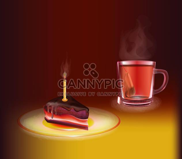 Cup of tea with a piece of cake - бесплатный vector #130446