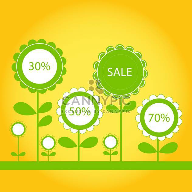 discount signs in blossom flowers on yellow background - vector #130576 gratis