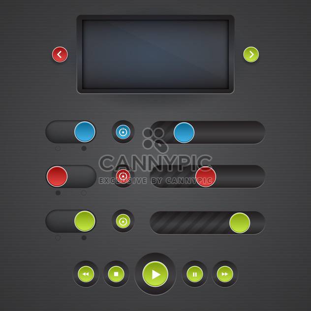 Vector set of media buttons on dark background - vector #130736 gratis