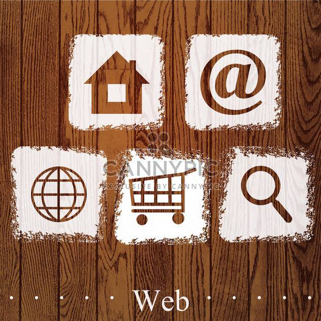 Vector set of web social icons on wooden background - Kostenloses vector #131786