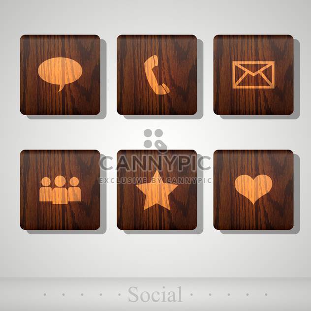 Vector social wooden icons for web design - Free vector #131796