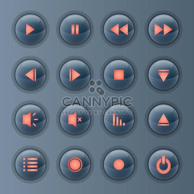 Vector set of media player icons on grey background - vector gratuit #131806 