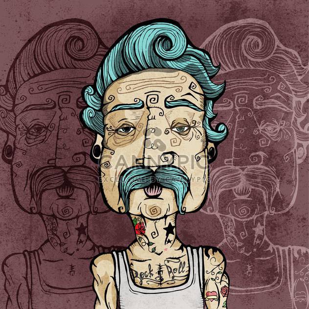 Portrait of a man with mustaches and tattoos vector illustration. - Free vector #131846