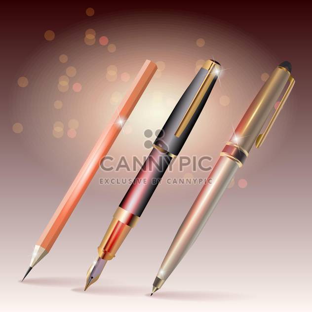 Pens and pencil vector illustration on bokeh background - vector gratuit #132056 