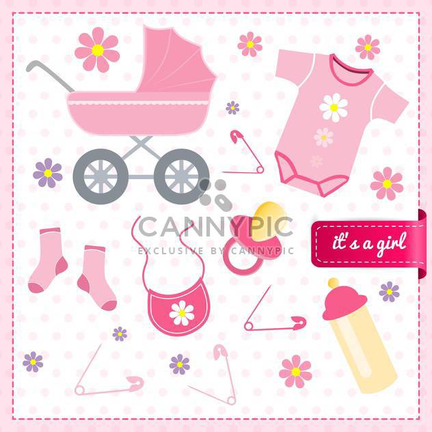 Baby girl announcement card, vector illustration - vector #132236 gratis