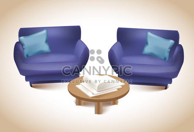 Two purple sofas with journal table ,vector illustration - vector gratuit #132286 
