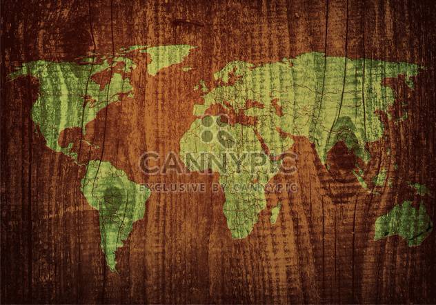 world map carving on wood plank - vector gratuit #134296 